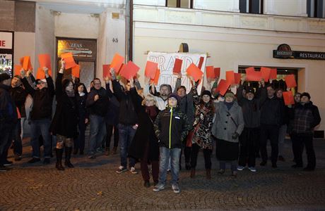 Obyvatel Lipnka nad Bevou protestovali proti Miloi Zemanovi.