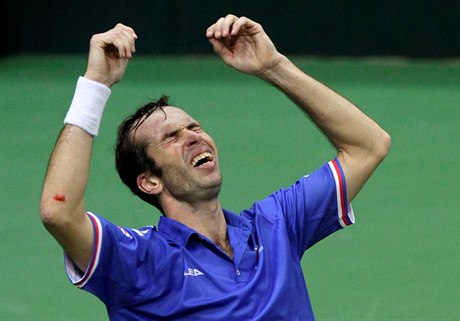 Radek Šěpánek slaví triumf ve finále Davis Cupu 2012.