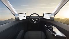 Interiér elektricky pohánného kamionu Tesla Semi