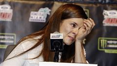 Danica Patricková se na tiskové konferenci, na ní oznámila konec kariéry,...