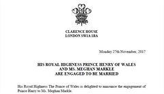 Oznámení o zasnoubení prince Harryho s Meghan Markleovou.