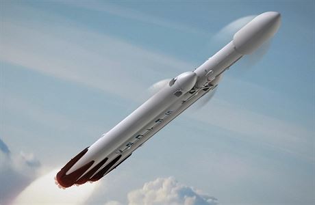 Vizualizace rakety Falcon Heavy spolenosti SpaceX.