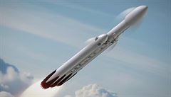 Vizualizace rakety Falcon Heavy spolenosti SpaceX.