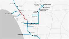 Plánovaná sí tunel pod Los Angeles. erven je znázornn první testovací...