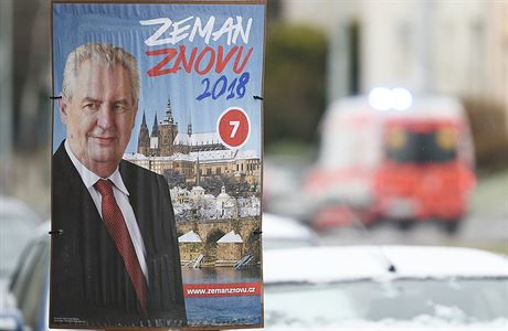 Znovuzvolen prezidenta Miloe Zemana propaguj po Praze nov plakty (na...