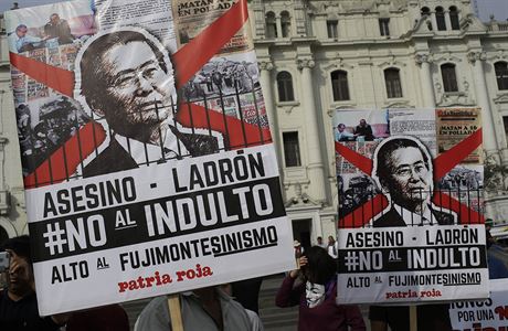 Z demonstrace proti udlení milosti vznnému exprezidentovi Albertu Fujimorimu.