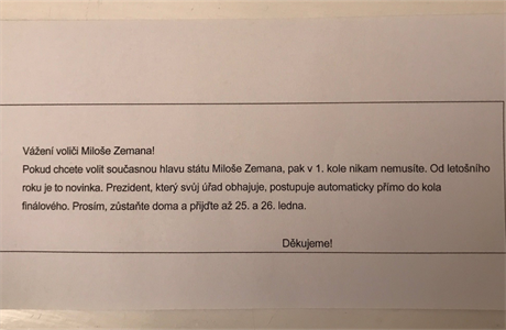 Hoax nabádal Zemanovy píznivce, aby si pokali na druhé kolo voleb.