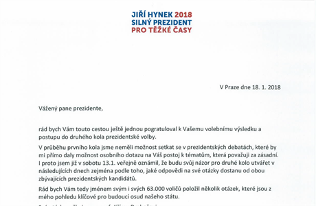Oteven dopis Jiho Hynka adresovan Miloi Zemanovi.