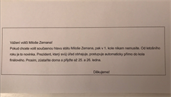 Hoax nabádal Zemanovy příznivce, aby si počkali na druhé kolo voleb. | na serveru Lidovky.cz | aktuální zprávy