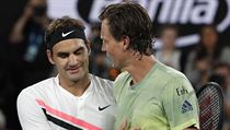 Roger Federer a Tomáš Berdych po čtvrtfinále Australian Open, které ovládl...