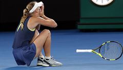 Caroline Wozniacká slaví vítzství na Australian Open 2018.