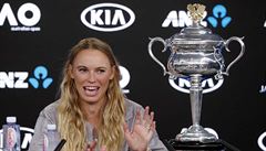 Dánka Caroline Wozniacká na tiskové konferenci poté, co ovládla Australian Open...