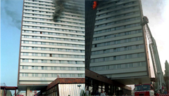 Poár v hotelu Olympik: z dálky viditelný dým.