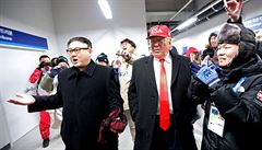 Slavnostní zahájení OH 2018: Dvojníci severokorejského vdce Kima a amerického...