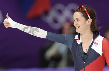 Martina Sáblíková slaví stíbro na 5000 metr na ZOH 2018.