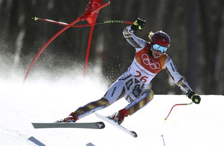 Czech Republic's Ester Ledecka competes in the women's super-G at the 2018...