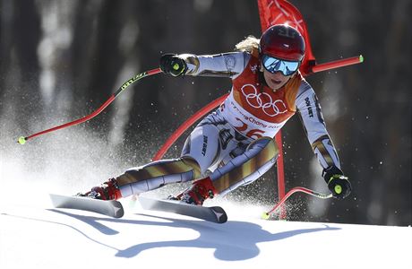 Czech Republic's Ester Ledecka competes in the women's super-G at the 2018...