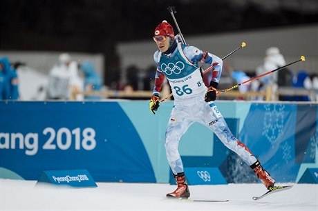 Michal Krčmář při sprintu na olympiádě v Pchjongčchangu.