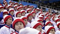 Severokorejsk fanynky na olympijskm hokeji.