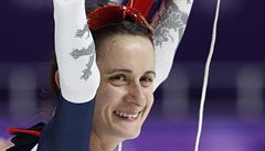 Martina Sáblíková slaví stíbro na ZOH 2018.