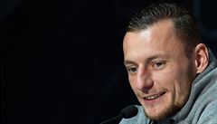 Kapitán Vladimír Coufal na tiskové konferenci Slovanu Liberec ped startem...
