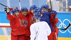 Petr Koukal. Trénink eské reprezentace v ledním hokeji na olympijských hrách.