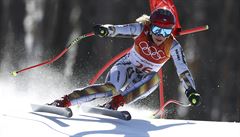 Czech Republic's Ester Ledecka competes in the women's super-G at the 2018...