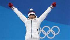 Veronika Vítková bhem medailového ceremoniálu na olympijských hrách v...