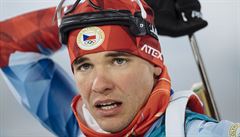 Michal Krmá na trati sprintu na zimních olympijských hrách v Pchjongchangu.