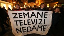 Na demonstraci za zachování svobody slova se na Václavském náměstí v Praze...