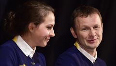 Jezdci Anna Kellnerová a Ale� Opatrný vystoupili 12. b�ezna v Praze na tiskové...