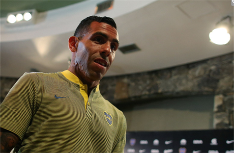 Argentinský fotbalista Carlos Tevez na tiskové konferenci klubu Boca Juniors.