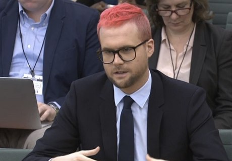 Christopher Wylie pi výpovdi ped britskou parlamentní komisí.