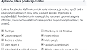 Nastaven aplikac na Facebooku.