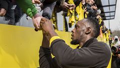 Bývalý jamajský sprinter Usain Bolt na tréninku bundesligové Borussie Dortmund.