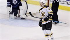 David Pastrák bhem zápasu Boston Bruins proti Winnipeg Jets.