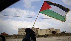 ena s palestinskou vlajkou bhem demonstrace.