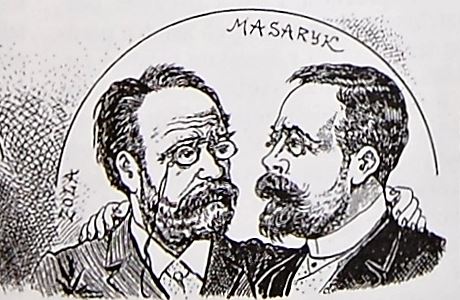 Dobová karikatura srovnávající protagonisty hilsneriády a Dreyfusovy aféry.