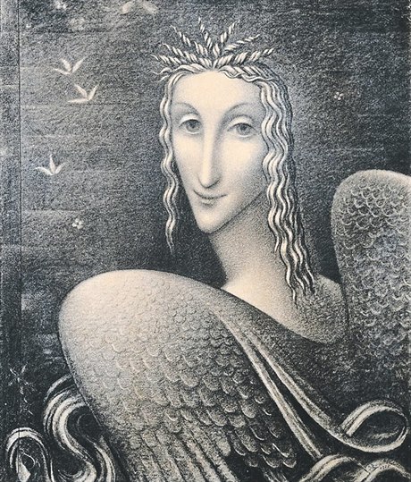 Jan Zrzavý - Anděl, 1925. Uhel na papíře, 61 × 47 cm, soukromá sbírka.