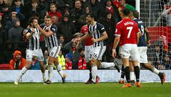 Manchester United vs West Bromwich Albion. Hosté se radují z gólu.