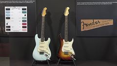 Musikmesse 2018 Frankfurt: Z expozice historie elektrických kytar firmy Fender...