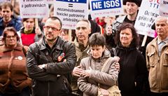 Jaroslav Foldyna v roce 2015 na demonstraci platformy Stop TTIP proti...