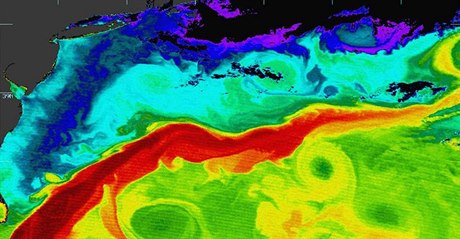 Golfský proud pohledem senzoru MODIS na druici Terra