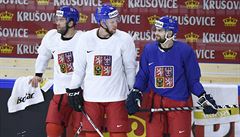 Trénink eské hokejové reprezentace na mistrovství svta (Gudas, Faksa, Hanzl)