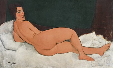 Slavný obraz Amedea Modiglianiho Nu couché (sur le côté gauche) - Ležící akt...