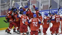 MS v hokeji 2018, esko vs. Rusko. eská vítzná radost.
