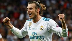 Gareth Bale z Realu Madrid slaví gól ve finále Ligy mistr.