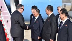 Americký ministr zahrani�í Mike Pompeo p�i p�íjezdu do Pchjongjangu.