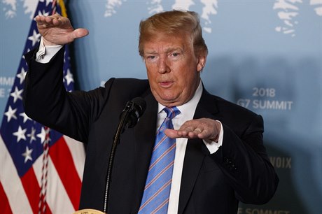 Prezident Trump bhem svého proslovu na summitu G7.