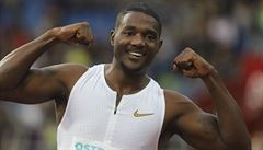 Americký sprinter Justin Gatlin slaví výhru v závod� na 100 metr� na Zlaté...